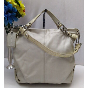 Coach Ivory Soft Leather Snakeskin Detail Zipper Hobo Shoulder Bag